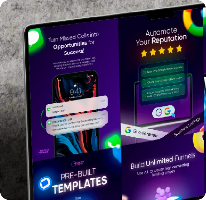 Peças de social do SaaS GoReal Digital em um tablet